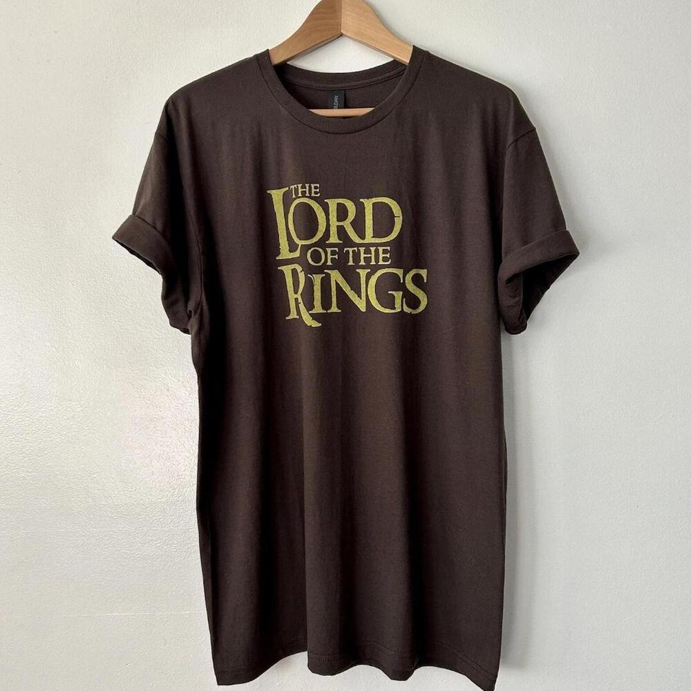 Gildan Brown T Shirt Brown Lord Of The Rings Graphic Tee With Gold Text